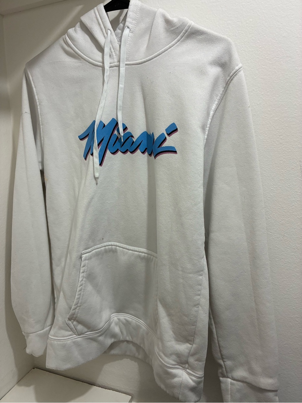 White Sweatshirt with Blue & Purple Miami Script
